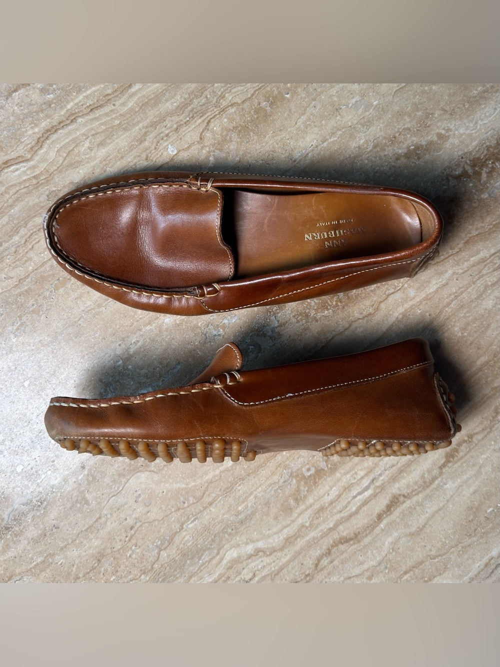 ANN MASHBURN - Brown Genuine Leather Driving Loafers